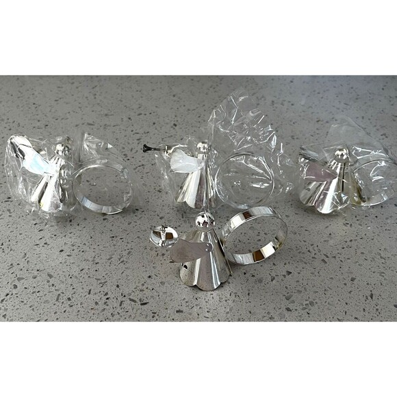 4 Vintage Angel Napkin Rings Trumpet Cymbals Candle Book Silver Plated in Box - Picture 3 of 8